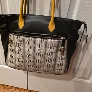 Christian Louboutin Black and Yellow Shoulder Bag Python Leather Silver Spikes